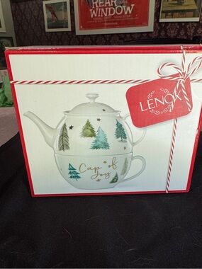 Lenox Balsam Lane Tea for One Holiday Tea Pot & Mug